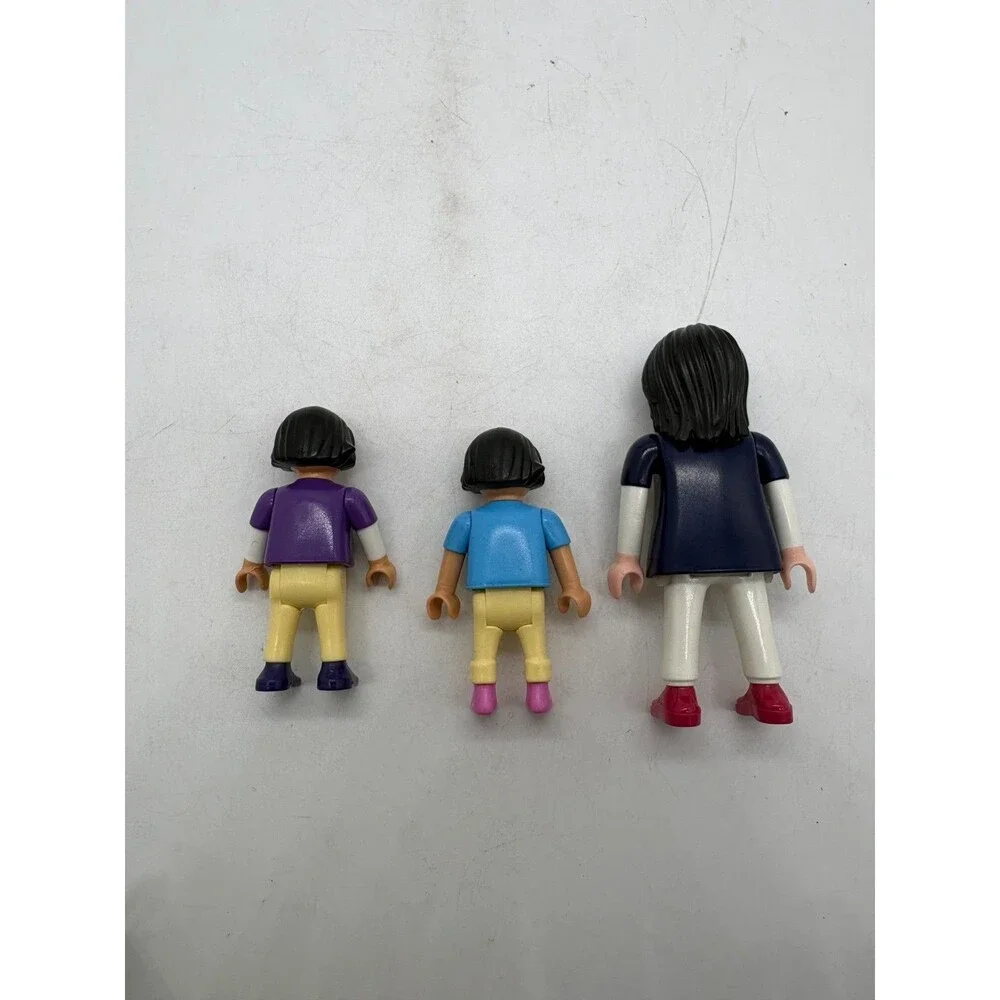 Playmobil Family Figure Lot Woman in Flower Top & 2 Children Dino/Striped Shirt